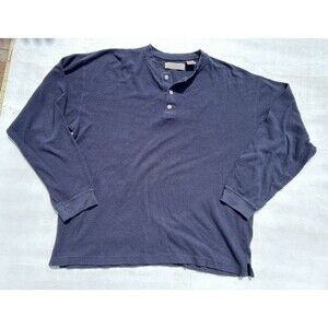 Northern Apparel Men's Henley Shirt Long Sleeve Waffle Knit Blue 100% Cotton L